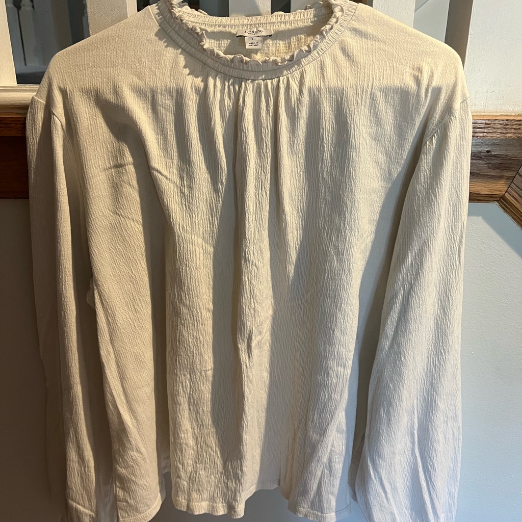 J. Crew Cream Blouse With Ruffle Neckline